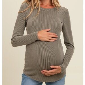 Olive Ribbed Long Sleeve Maternity Top, Large